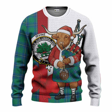 Irvine Tartan Crest Christmas Christmas Ugly Sweater Highland Cow Bagpipes Coquette Bow Style