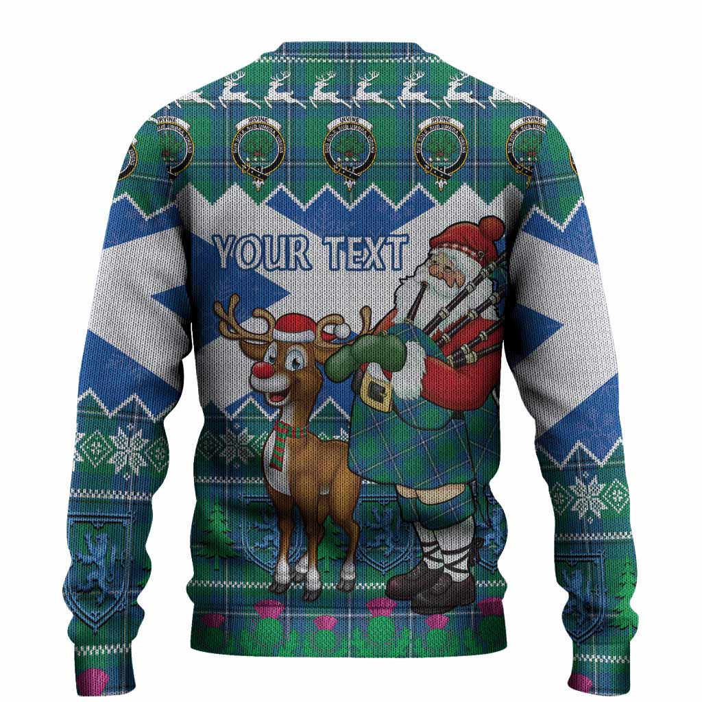 Irvine Tartan Crest Christmas Christmas Ugly Sweater Scotland Santa With Bagpipes Cute Reindeer