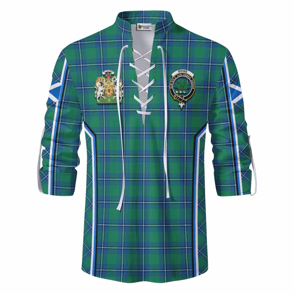 Irvine Tartan Crest Ghillie Kilt Shirt Scotland Coat of Arm Flag Style - Tartan Vibes Clothing