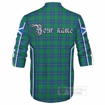 Irvine Tartan Crest Ghillie Kilt Shirt Scotland Coat of Arm Flag Style