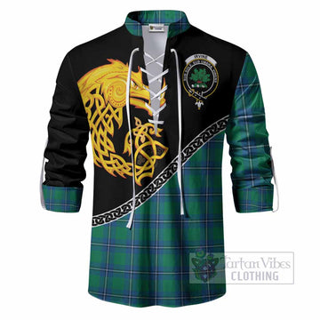 Irvine Tartan Crest Ghillie Shirt Legendary Dragon Knot Half Style