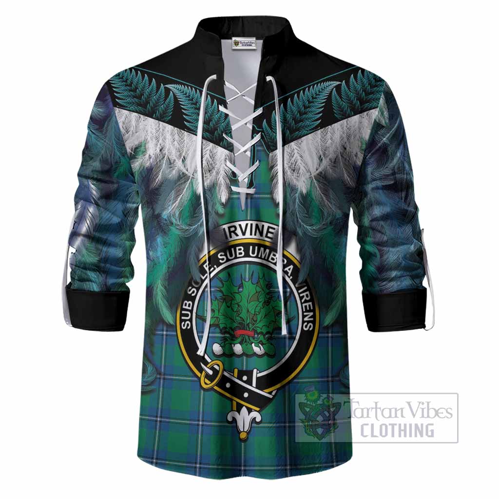 Irvine Tartan Crest Ghillie Shirt New Zealand Maori Korowai Cloak