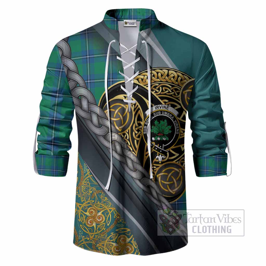 Irvine Tartan Crest Ghillie Shirt Scottish Triskele Celtic