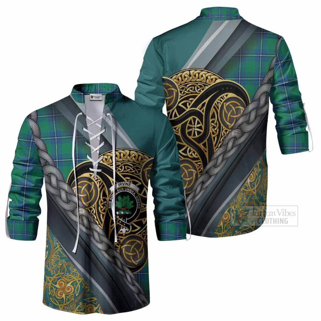 Irvine Tartan Crest Ghillie Shirt Scottish Triskele Celtic