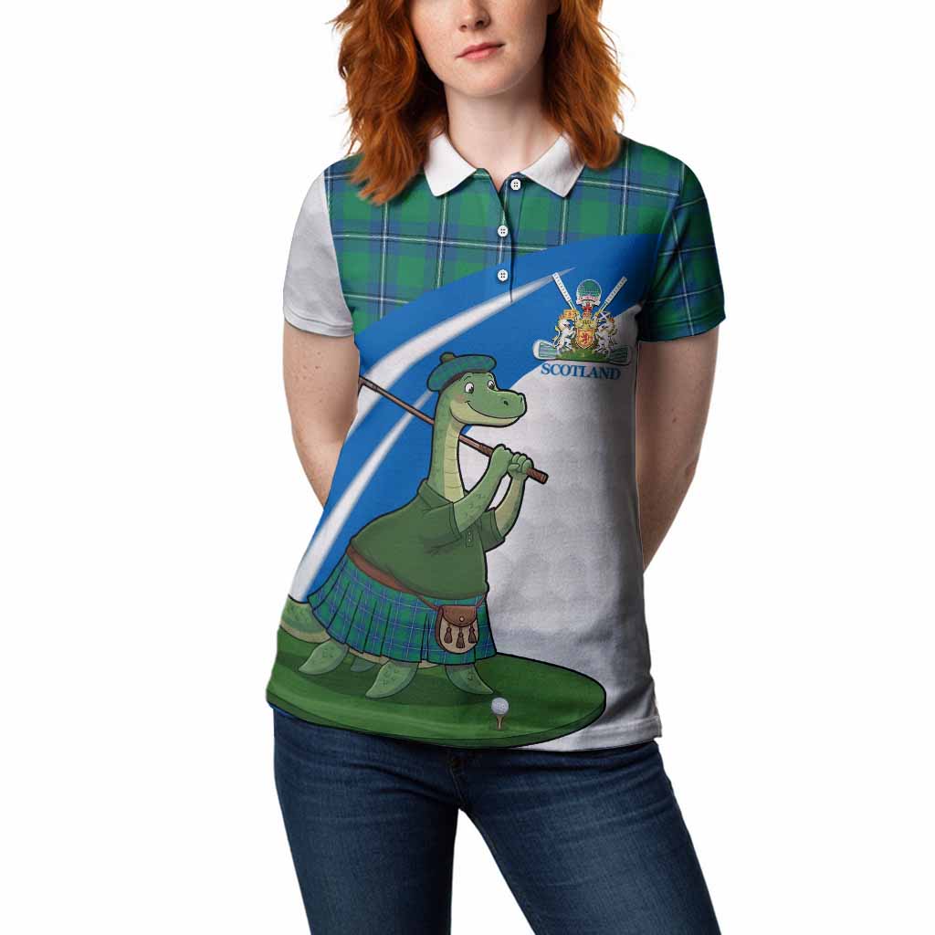 Irvine Tartan Crest Golf Nessie Women Polo Shirt Loch Ness Monster Sporty Style