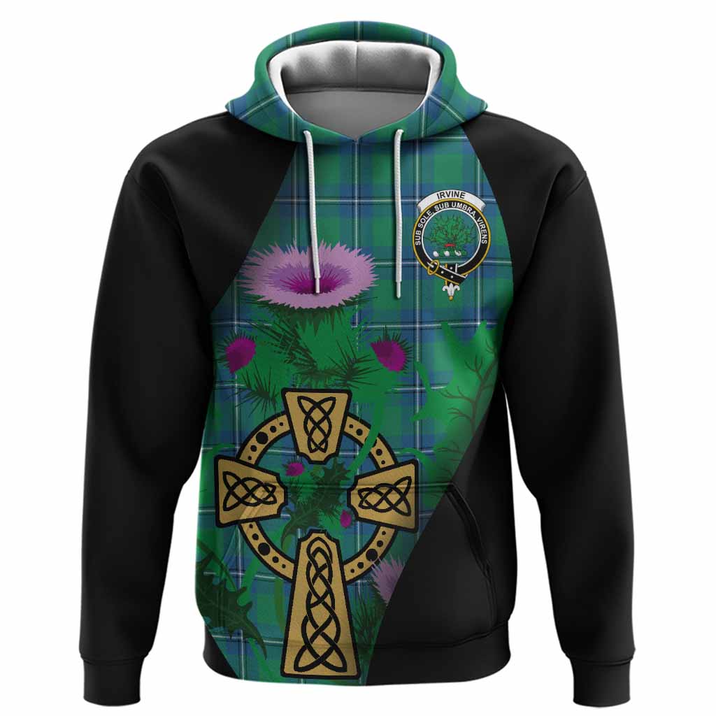 Irvine Tartan Crest Hoodie Celtic Cross Thistle Flowers