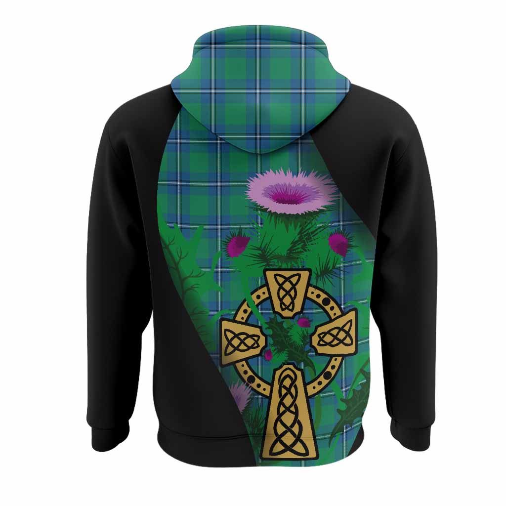 Irvine Tartan Crest Hoodie Celtic Cross Thistle Flowers