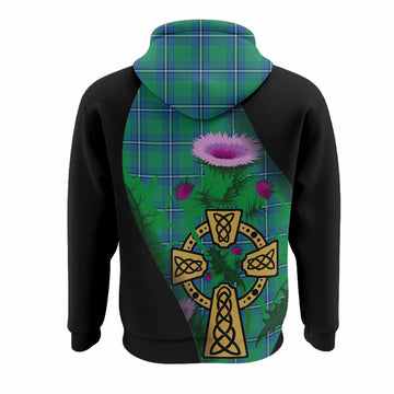 Irvine Tartan Crest Hoodie Celtic Cross Thistle Flowers