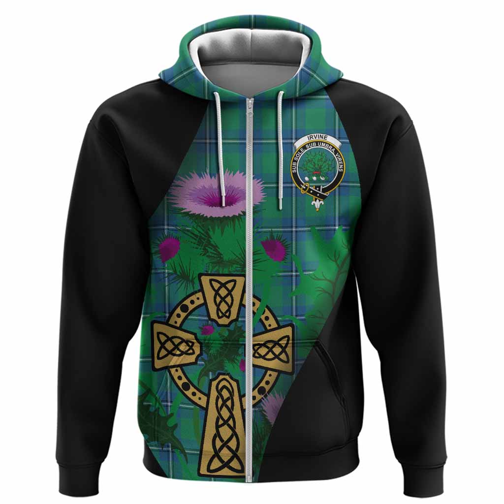 Irvine Tartan Crest Hoodie Celtic Cross Thistle Flowers