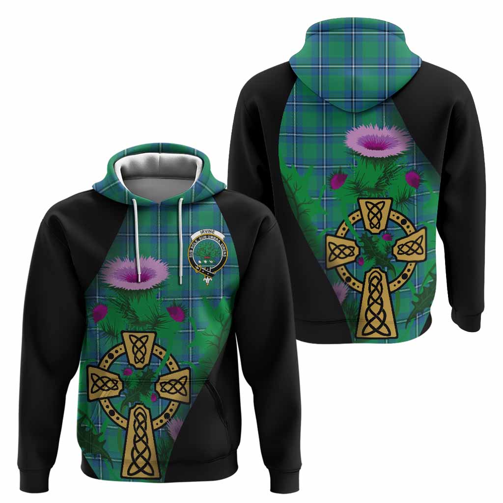 Irvine Tartan Crest Hoodie Celtic Cross Thistle Flowers