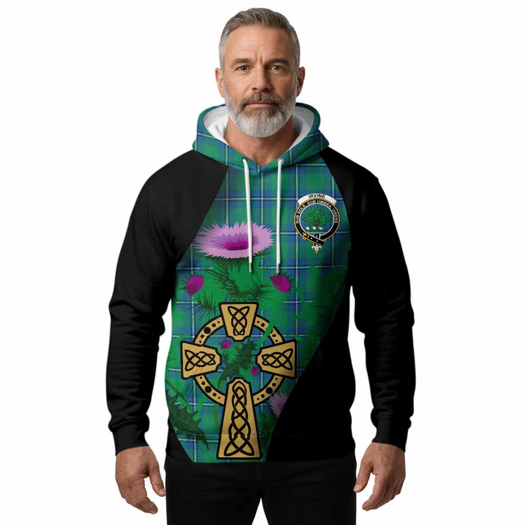 Irvine Tartan Crest Hoodie Celtic Cross Thistle Flowers