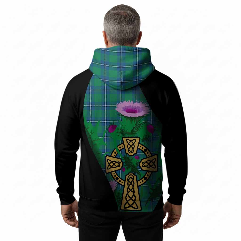 Irvine Tartan Crest Hoodie Celtic Cross Thistle Flowers