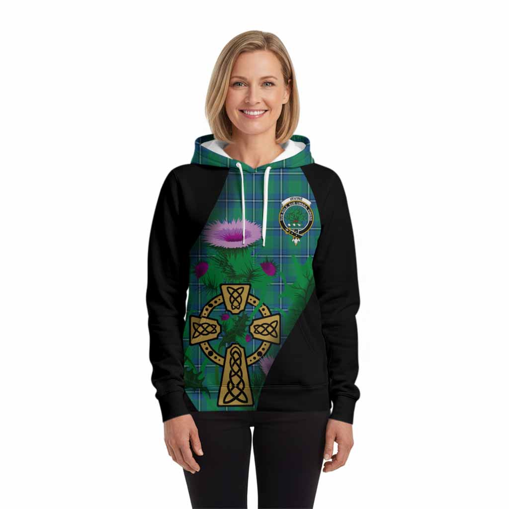 Irvine Tartan Crest Hoodie Celtic Cross Thistle Flowers