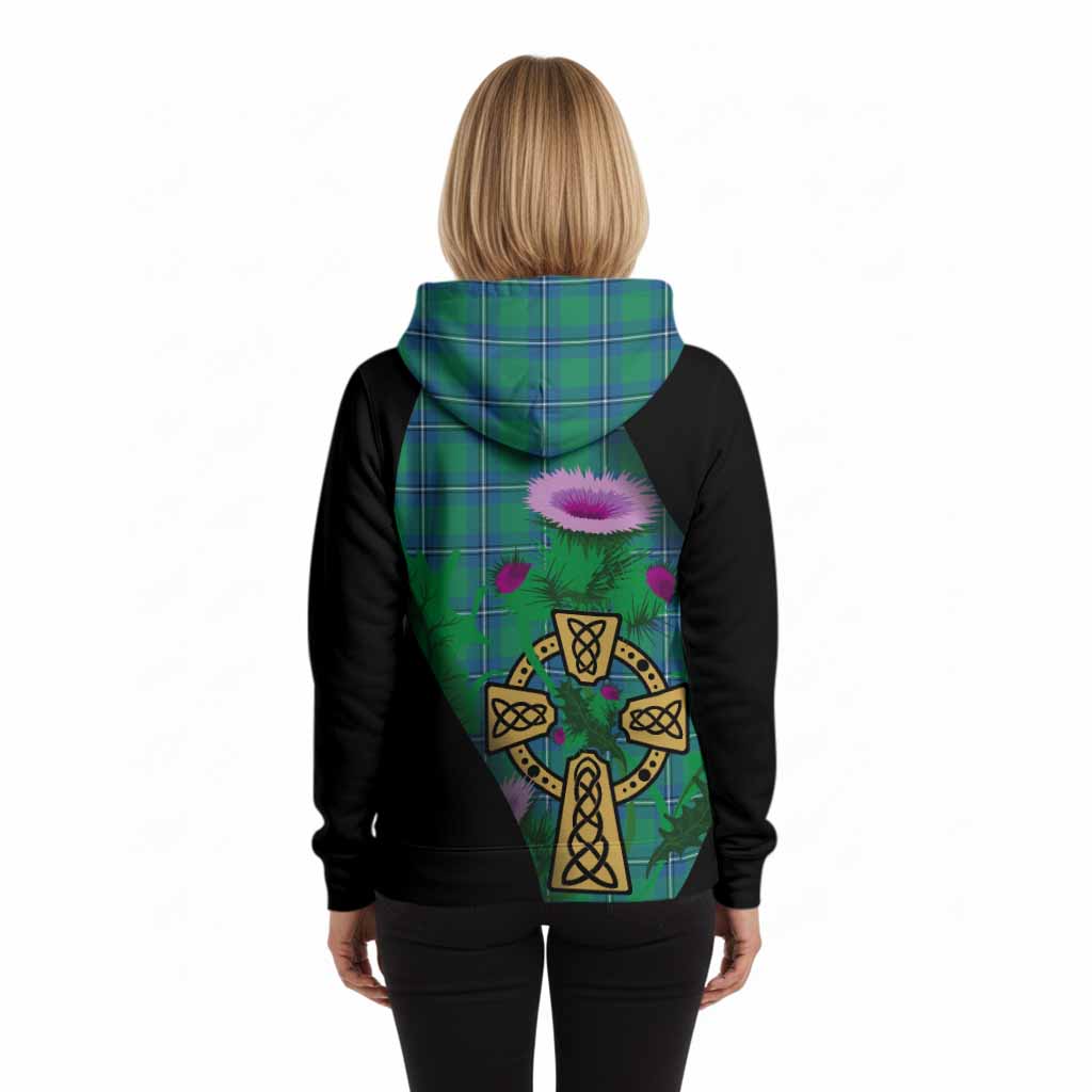 Irvine Tartan Crest Hoodie Celtic Cross Thistle Flowers