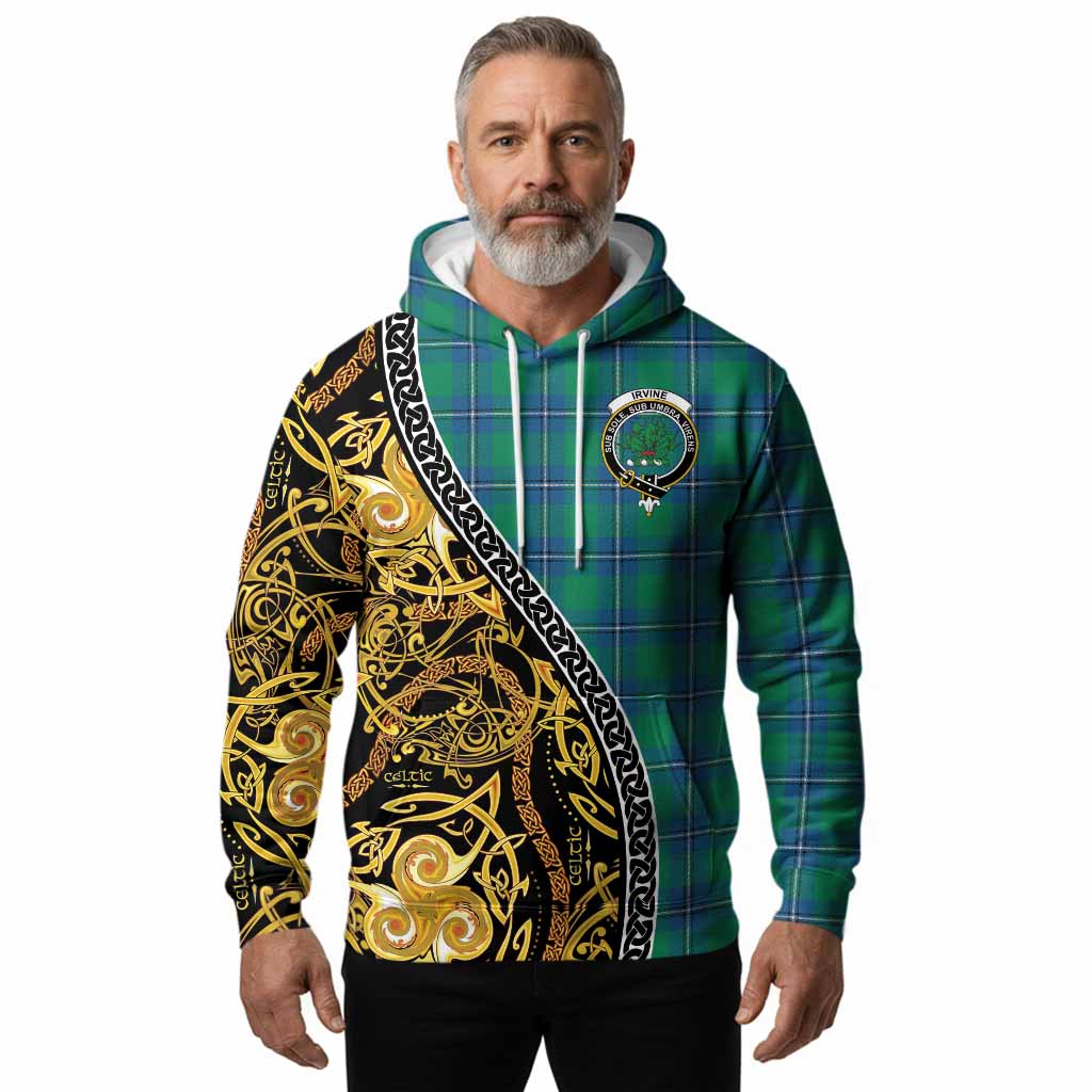Irvine Tartan Crest Hoodie Celtic Knot and Triple Trickle Spiral Symbols