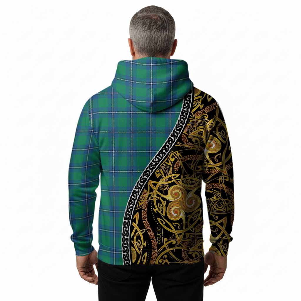 Irvine Tartan Crest Hoodie Celtic Knot and Triple Trickle Spiral Symbols