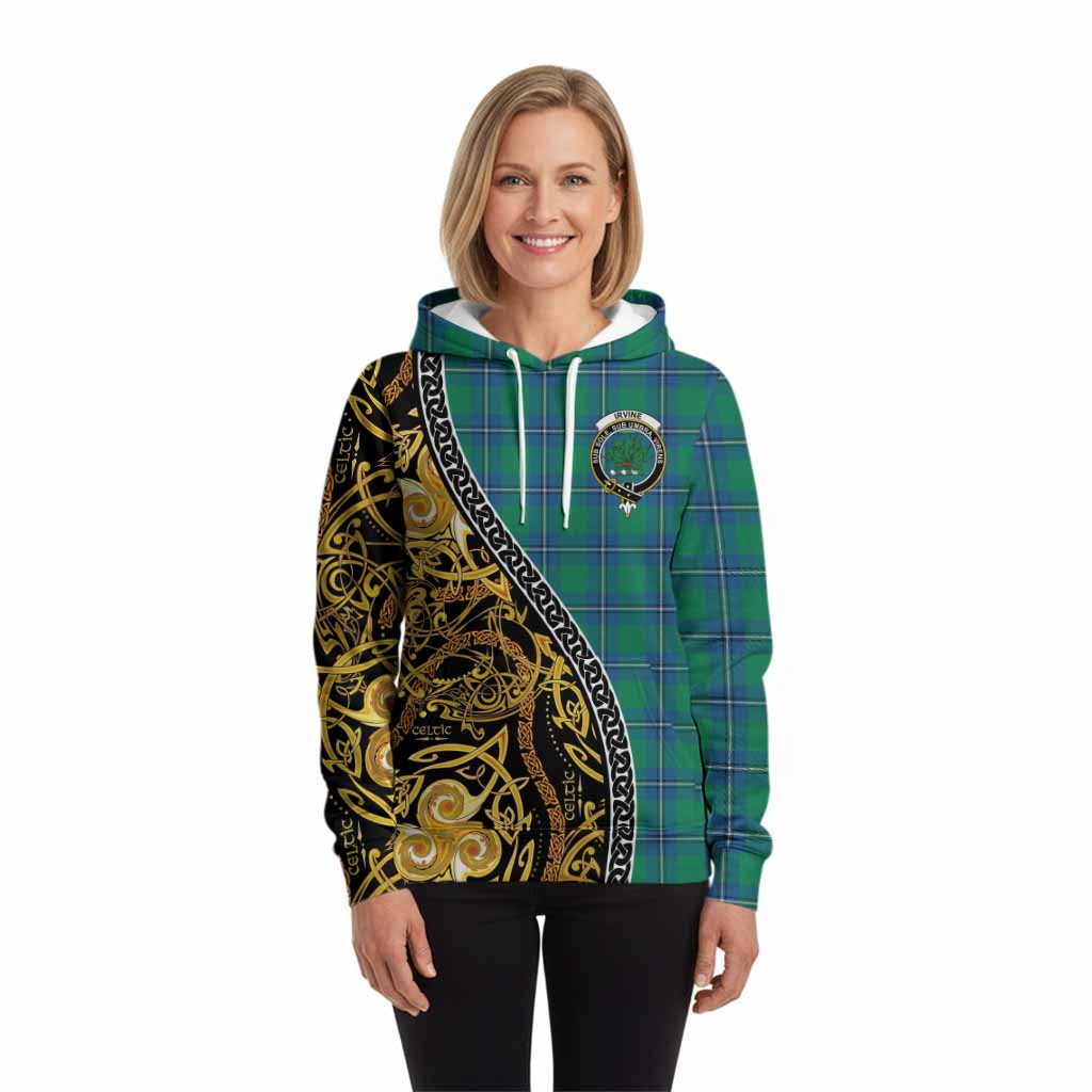 Irvine Tartan Crest Hoodie Celtic Knot and Triple Trickle Spiral Symbols