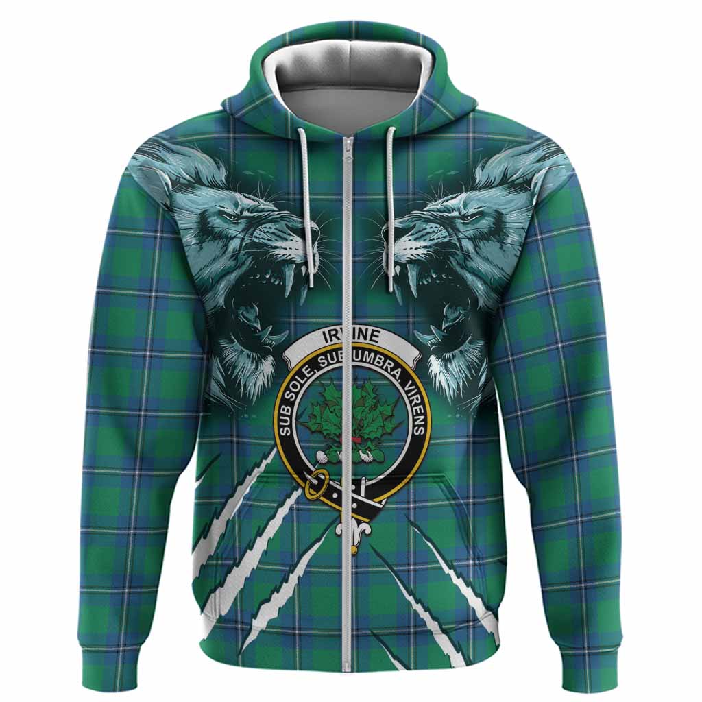 Irvine Tartan Crest Hoodie Ferocious Lion Style