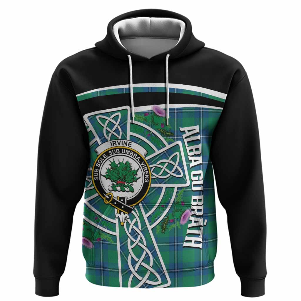 Irvine Tartan Crest Hoodie Scottish Thistle Celtic Cross Alba Gu Brath