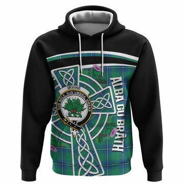 Irvine Tartan Crest Hoodie Scottish Thistle Celtic Cross Alba Gu Brath