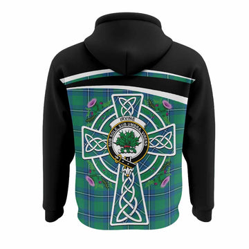 Irvine Tartan Crest Hoodie Scottish Thistle Celtic Cross Alba Gu Brath
