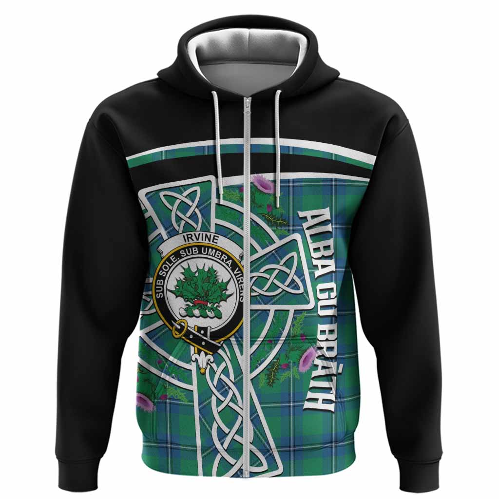 Irvine Tartan Crest Hoodie Scottish Thistle Celtic Cross Alba Gu Brath