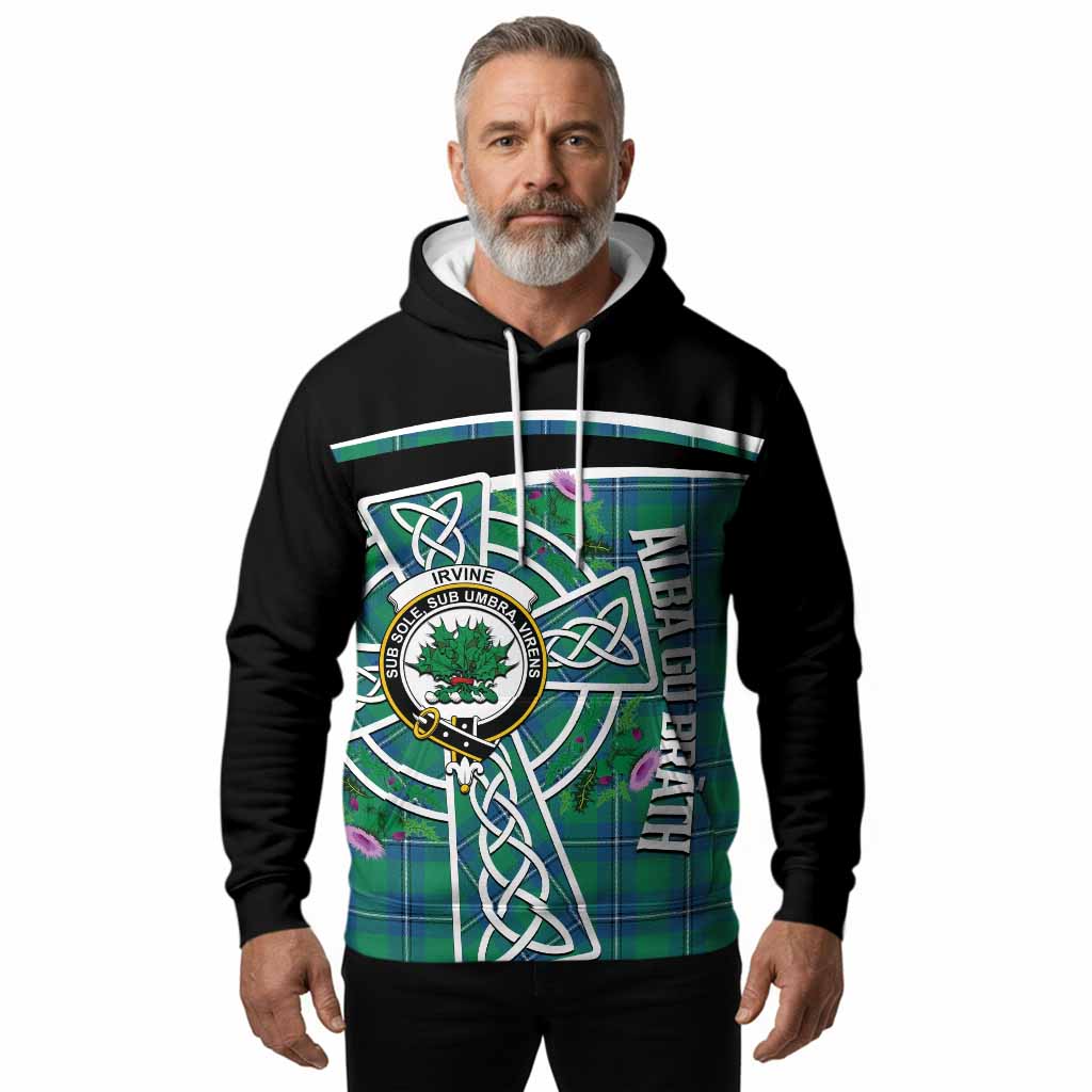 Irvine Tartan Crest Hoodie Scottish Thistle Celtic Cross Alba Gu Brath