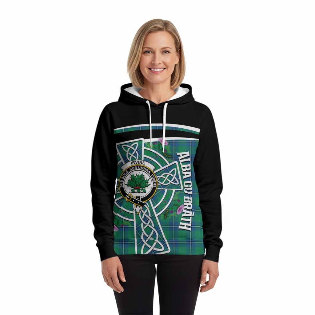 Irvine Tartan Crest Hoodie Scottish Thistle Celtic Cross Alba Gu Brath