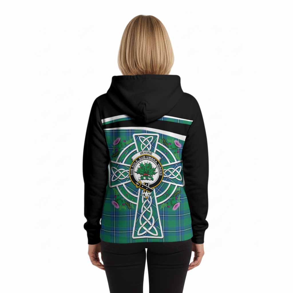 Irvine Tartan Crest Hoodie Scottish Thistle Celtic Cross Alba Gu Brath