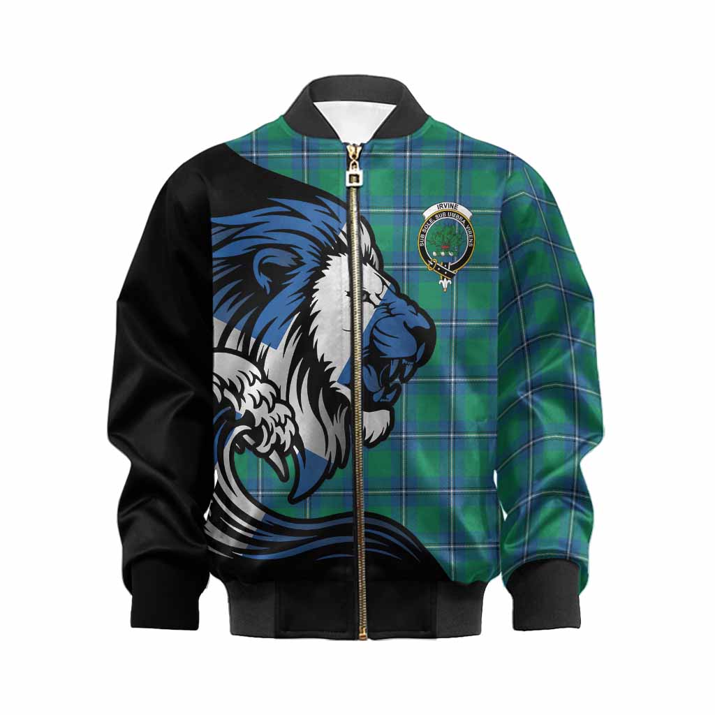 Irvine Tartan Crest Kid Bomber Jacket Scottish Golden Lions Wave Flow