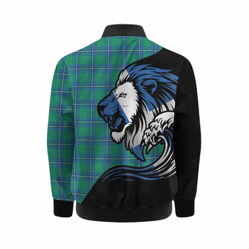 Irvine Tartan Crest Kid Bomber Jacket Scottish Golden Lions Wave Flow