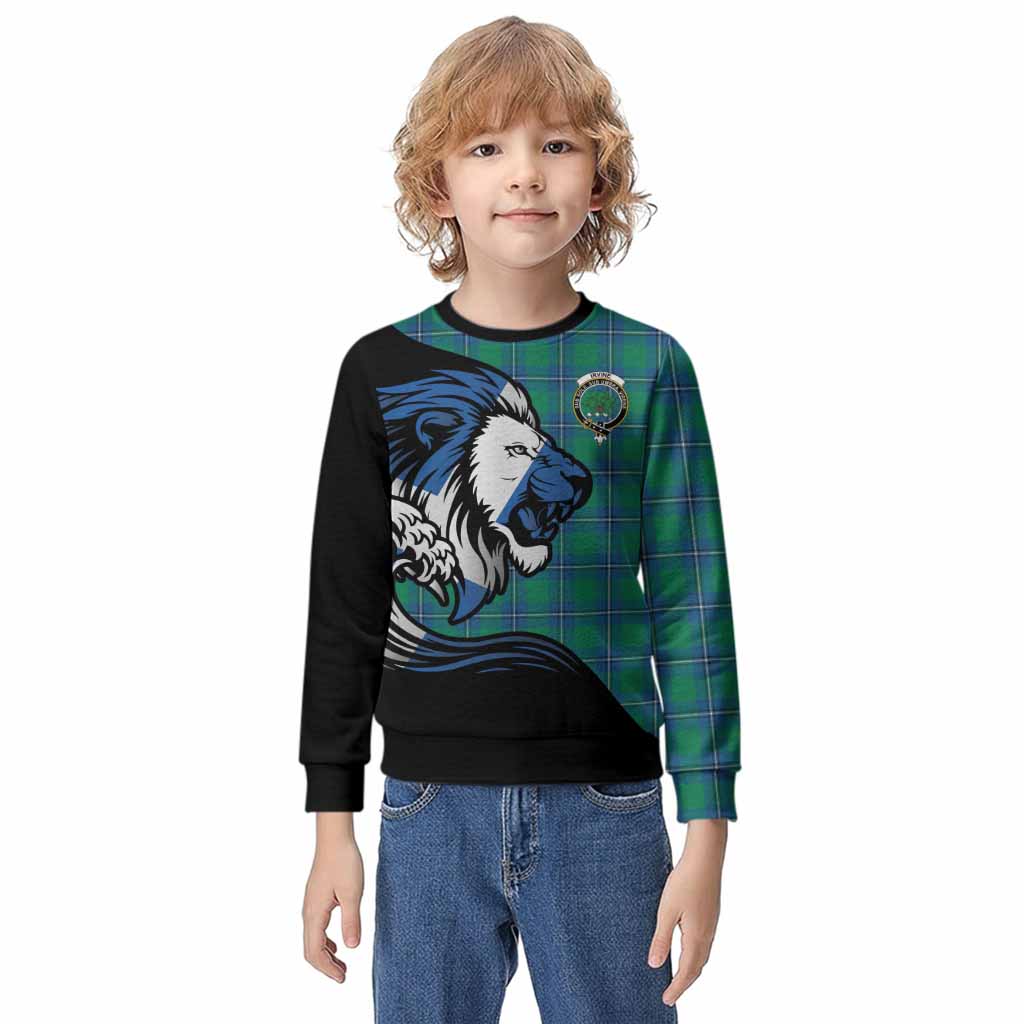 Irvine Tartan Crest Kid Knitted Sweatshirt Scottish Golden Lions Wave Flow