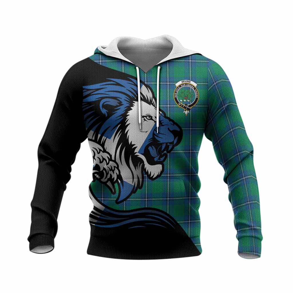Irvine Tartan Crest Knitted Hoodie Scottish Golden Lions Wave Flow