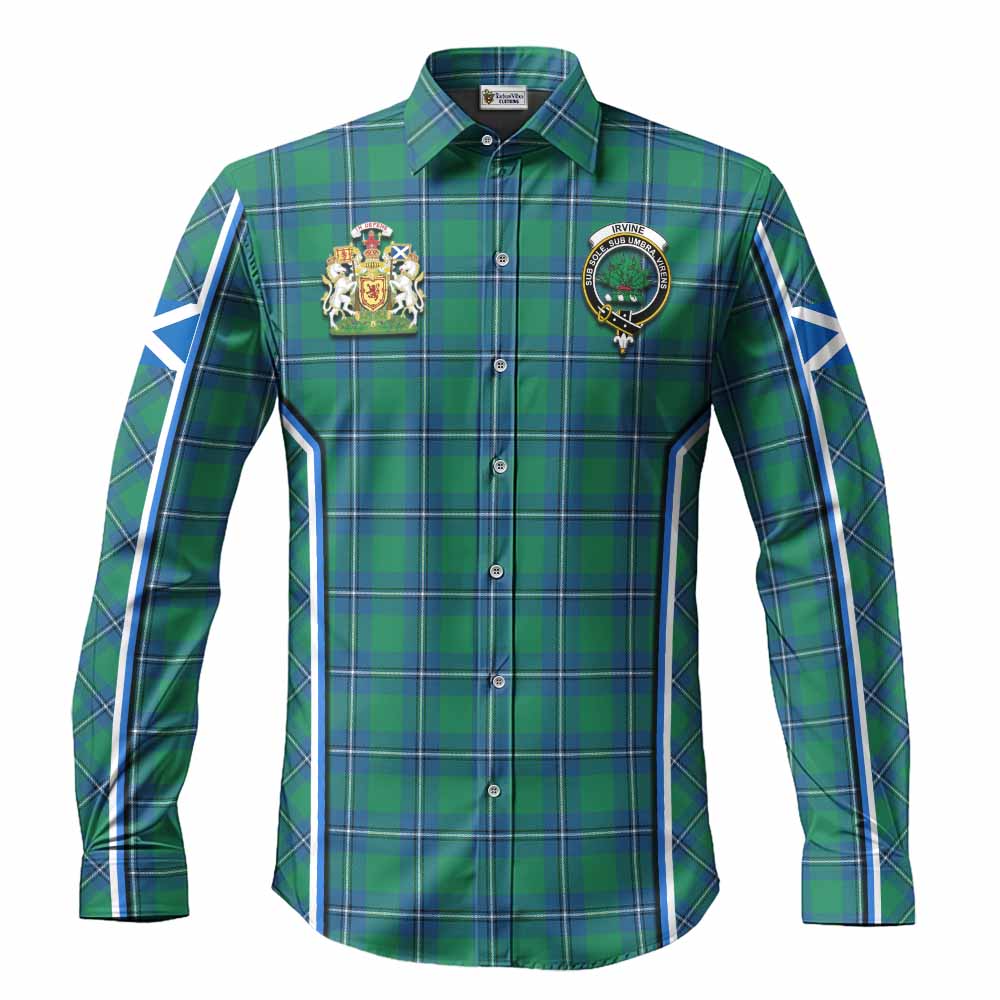 Irvine Tartan Crest Long Sleeve Button Shirts Scotland Coat of Arm Flag Style - Tartan Vibes Clothing