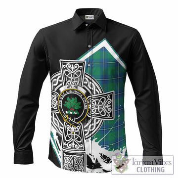 Irvine Tartan Crest Long Sleeve Button Shirts Scottish Celtic Cross Heritage