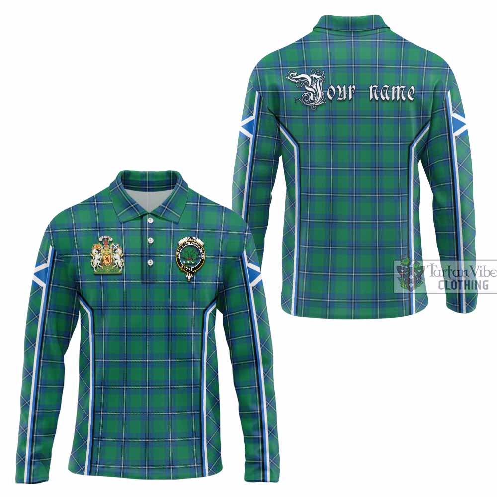 Irvine Tartan Crest Long Sleeve Polo Shirt Scotland Coat of Arm Flag Style - Tartan Vibes Clothing