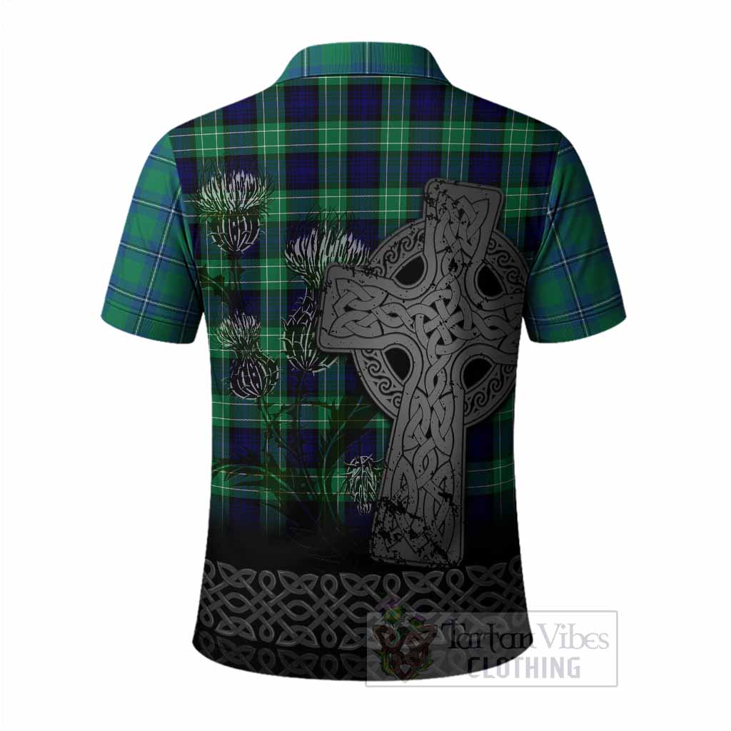 Irvine Tartan Crest Polo Shirt Grunge Celtic Cross Scottish Thistle