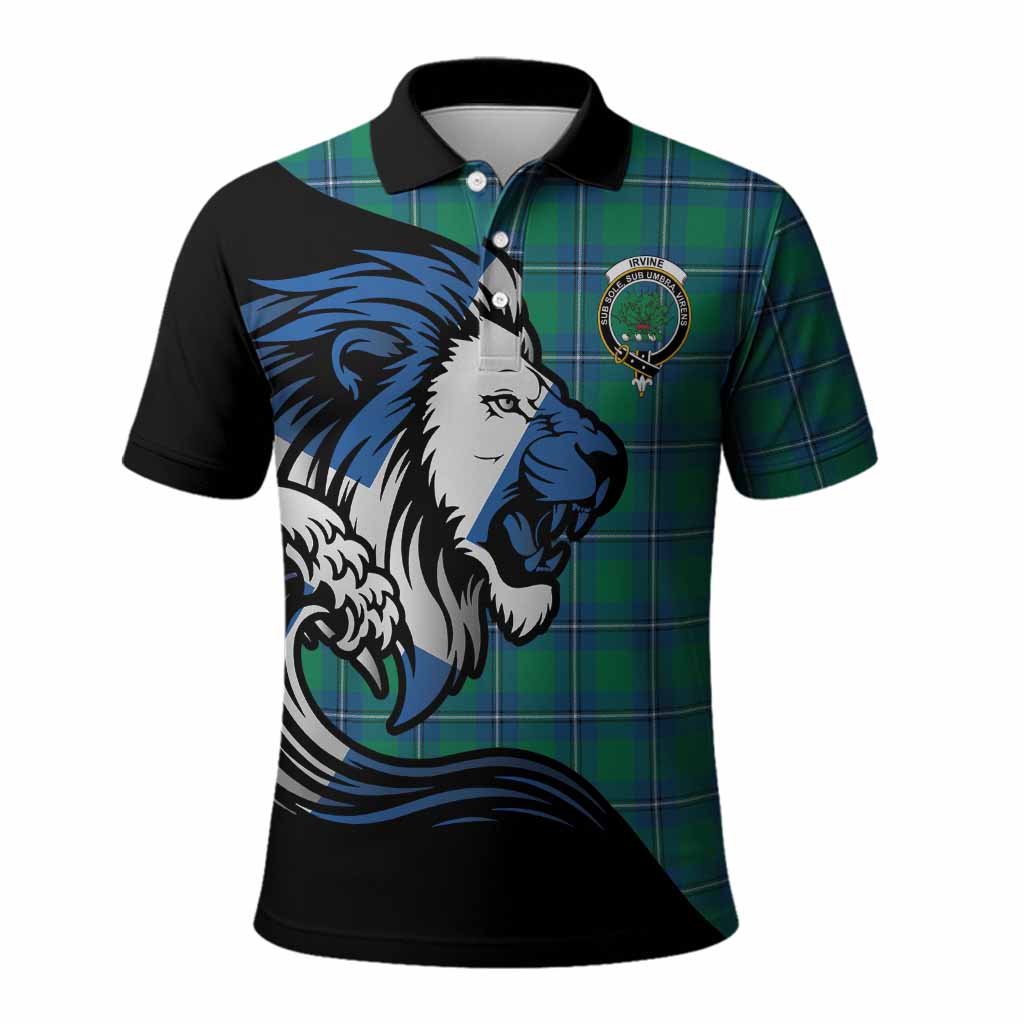 Irvine Tartan Crest Polo Shirt Scottish Golden Lions Wave Flow