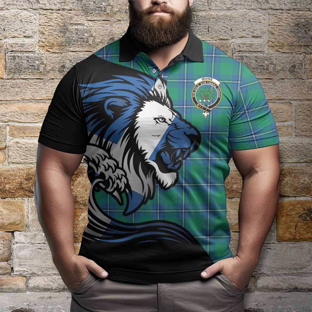 Irvine Tartan Crest Polo Shirt Scottish Golden Lions Wave Flow