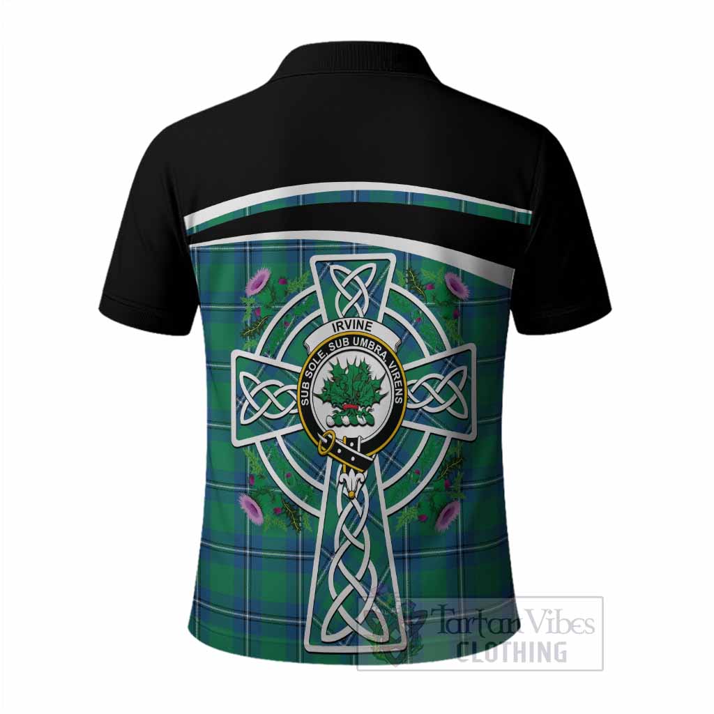 Irvine Tartan Crest Polo Shirt Scottish Thistle Celtic Cross Alba Gu Brath