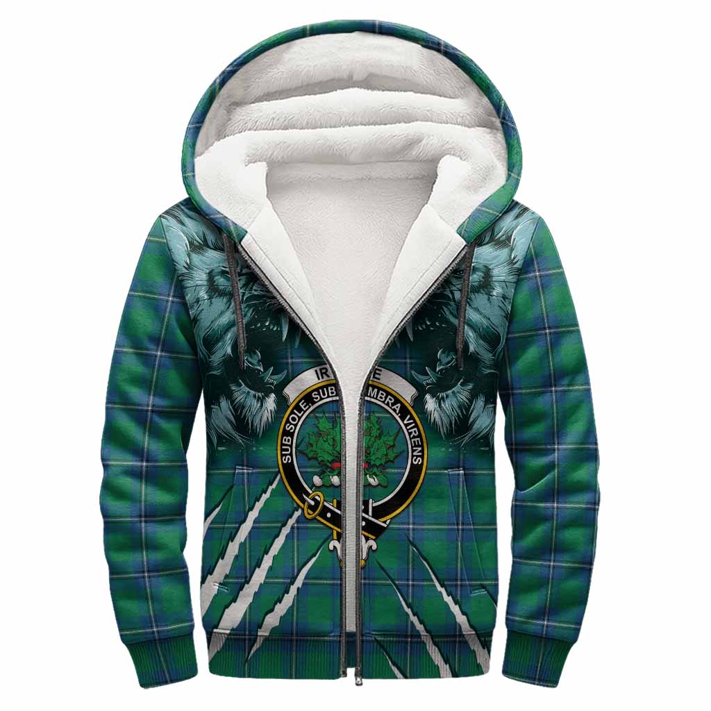 Irvine Tartan Crest Sherpa Hoodie Ferocious Lion Style
