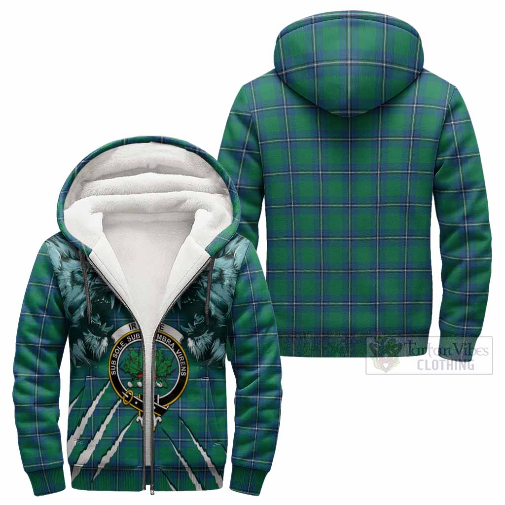 Irvine Tartan Crest Sherpa Hoodie Ferocious Lion Style