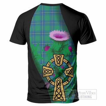 Irvine Tartan Crest T-Shirt Celtic Cross Thistle Flowers