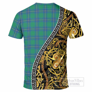 Irvine Tartan Crest T-Shirt Celtic Knot and Triple Trickle Spiral Symbols