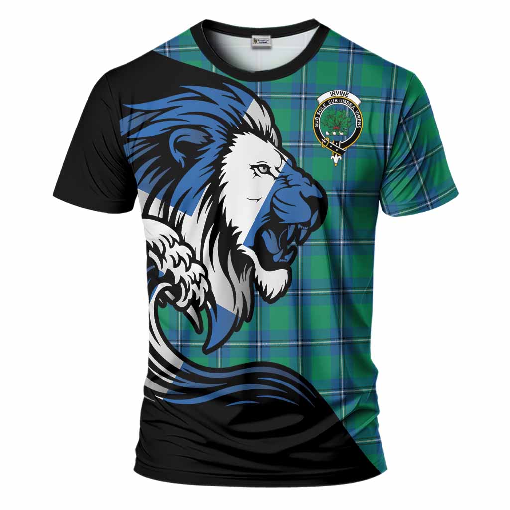 Irvine Tartan Crest T-Shirt Scottish Golden Lions Wave Flow