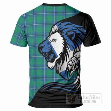 Irvine Tartan Crest T-Shirt Scottish Golden Lions Wave Flow