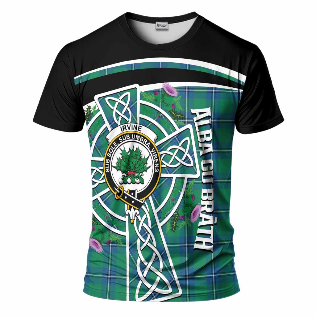 Irvine Tartan Crest T-Shirt Scottish Thistle Celtic Cross Alba Gu Brath