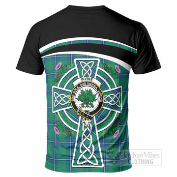 Irvine Tartan Crest T-Shirt Scottish Thistle Celtic Cross Alba Gu Brath