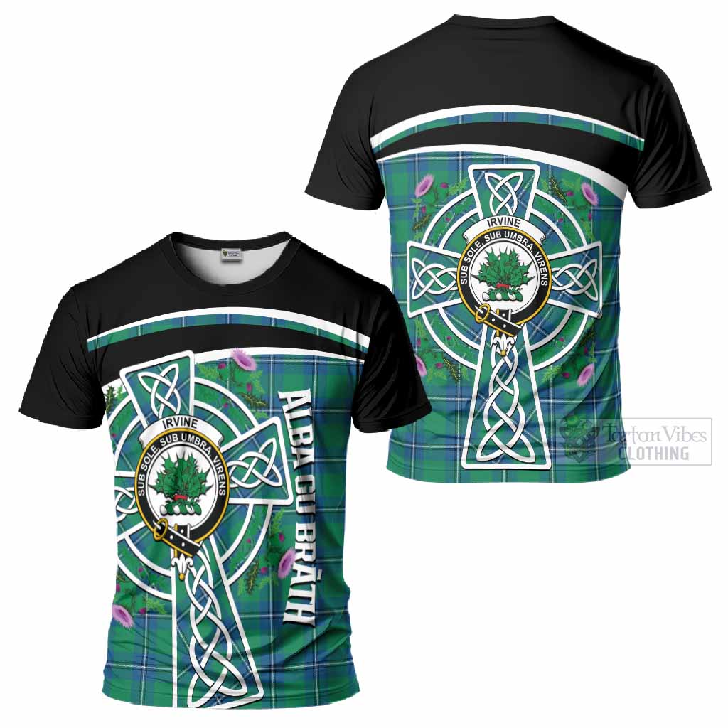 Irvine Tartan Crest T-Shirt Scottish Thistle Celtic Cross Alba Gu Brath