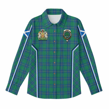Irvine Tartan Crest Women Casual Shirt Scotland Coat of Arm Flag Style - Tartan Vibes Clothing